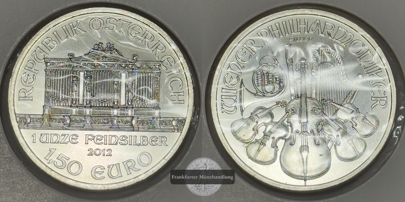  Österreich, 1,50 Euro Wiener Philharmoniker 2012 FM-Frankfurt KM#3159 Feinsilber: 31 g   