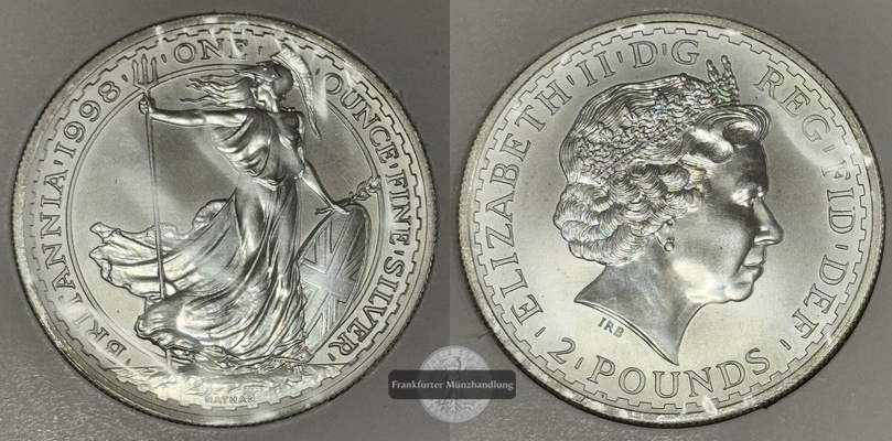  Großbritannien  2 Pfund 1998   Britannia  FM-Frankfurt  Feinsilber: 31,1g   