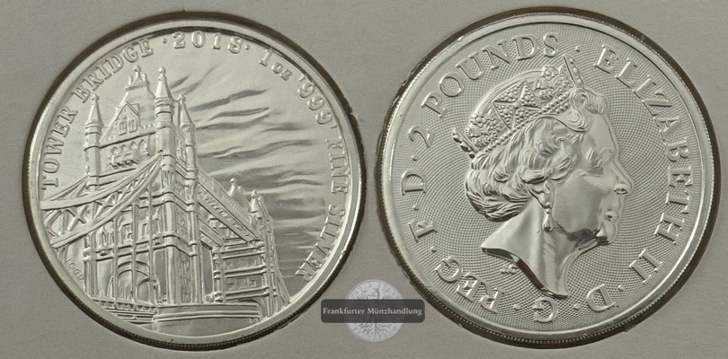  Großbritannien, 2 Pounds 2018  Tower Bridge  FM-Frankfurt  Feinsilber: 31,1g   