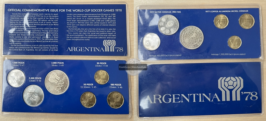  Argentinien  Kursmünzensatz  1978  World Cup soccer games 1978   FM-Frankfurt  Feinsilber ges.: 45g   