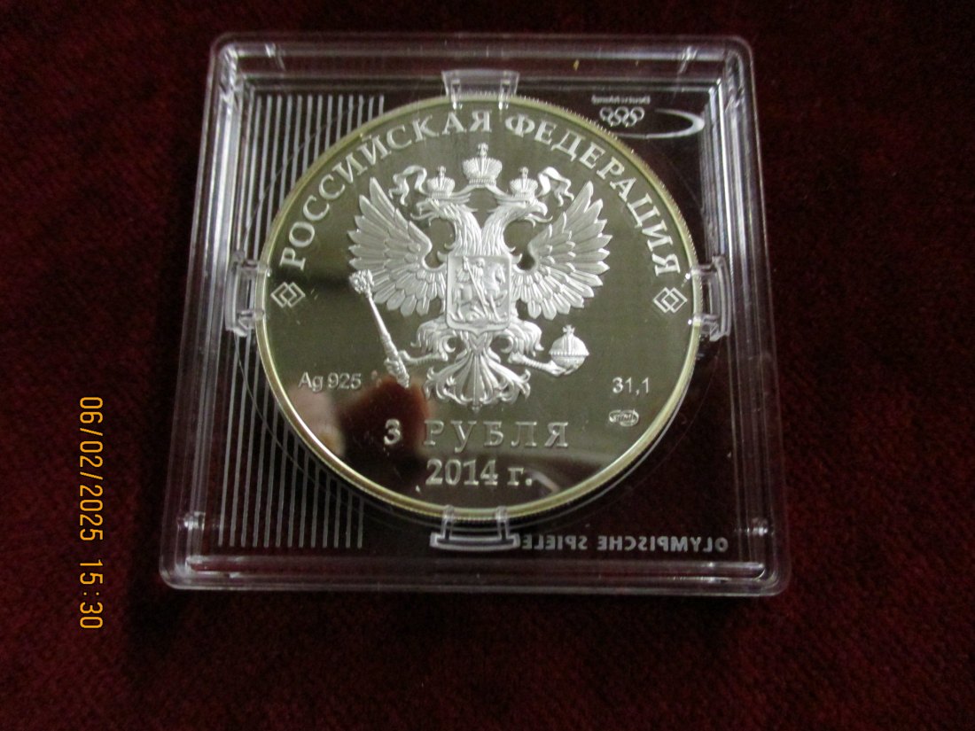  3 Rubel 2014 Russland Olympischen Spielen Alpiner Skisport Silber 925er 31,1g rau / 1100281   