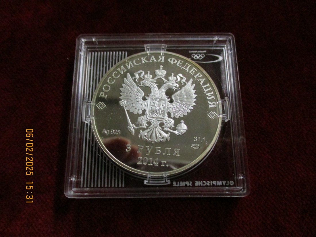  3 Rubel 2014 Russland Olympischen Spielen Skeleton Silber 925er 31,1g rau / 1100281   