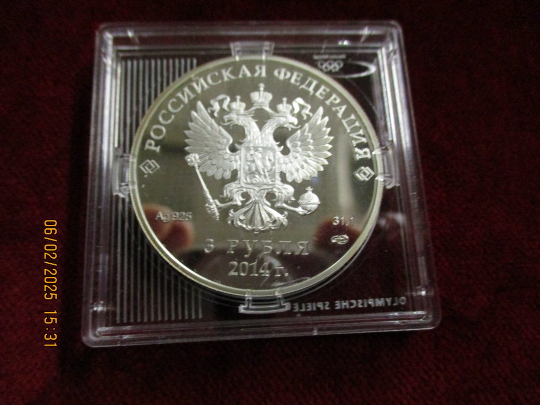  3 Rubel 2014 Russland Olympischen Spielen Eiskunstlauf Silber 925er 31,1g rau / 1100281   