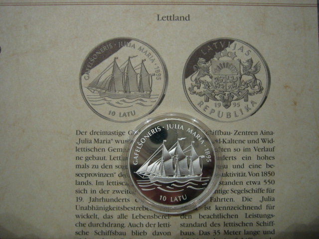  Lettland 10 Latu 1995. Geschichte der Seefahrt. Silber Proof   