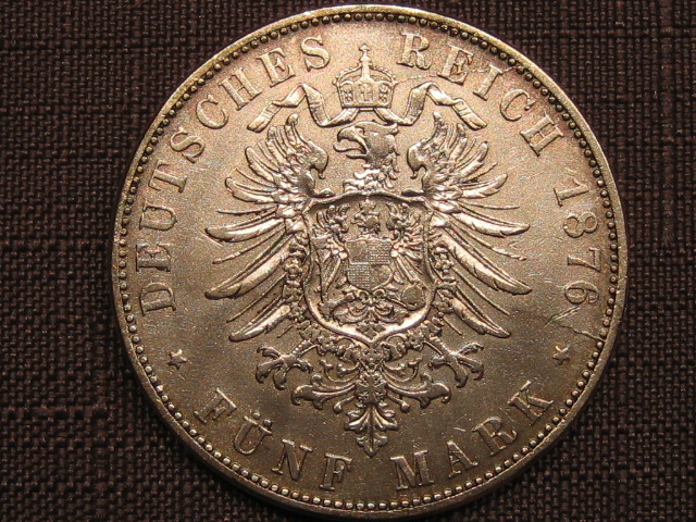  Bayern 5 Mark Ludwig II 1876 D. Erhaltung! Silber   