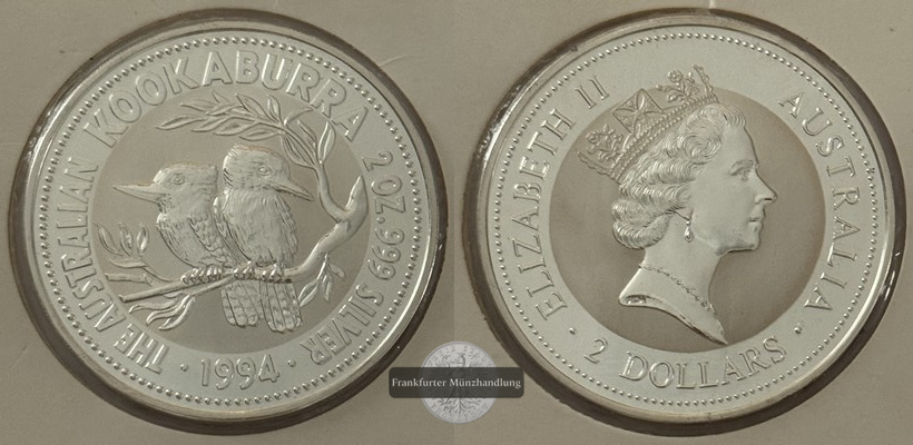  Australien 2 Dollar 1994 Kookaburra FM-Frankfurt  Feinsilber: 62,2g   