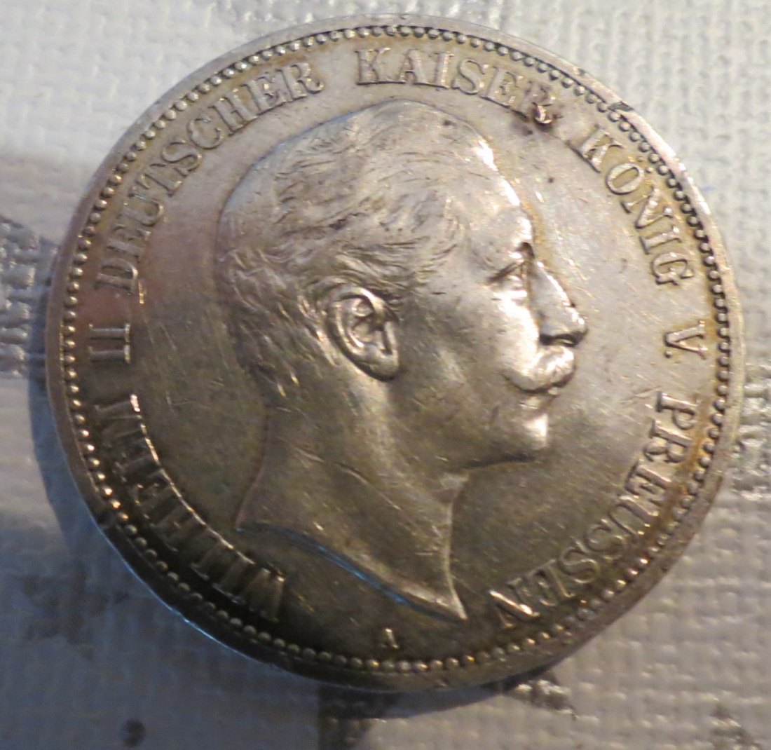  5 Mark Kaiserreich Wilhelm II. 1907; 900er Silber, 25 Gramm Feingehalt   