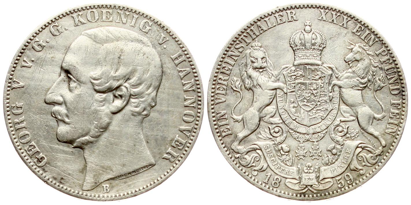  Hannover: Georg V, 1 Taler 1859, Silber, siehe Bilder!   