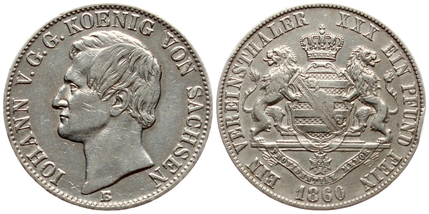  Sachsen: Johann, 1 Taler 1860, Silber, siehe Bilder!   