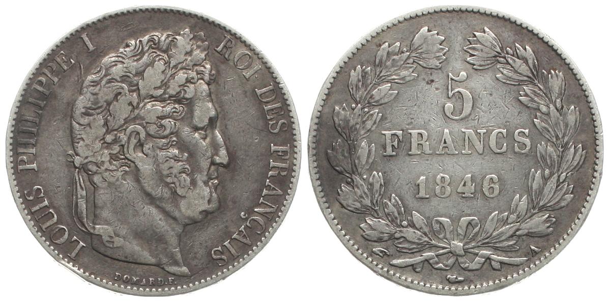  Frankreich: 5 Franc 1846 A, Louis Philippe I., ss-, siehe unten!   