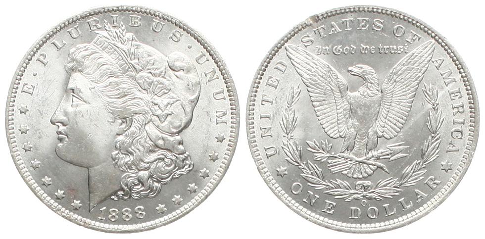  USA: 1 Dollar 1888 O, Morgan Type, Randfehler auf RV, prachtvoll erhalten! näheres siehe unten!   