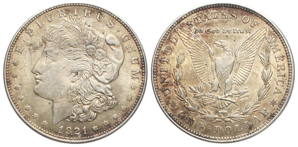  USA: 1 Dollar 1921, Morgan Typ, prachtvolle Patina! näheres siehe unten!   