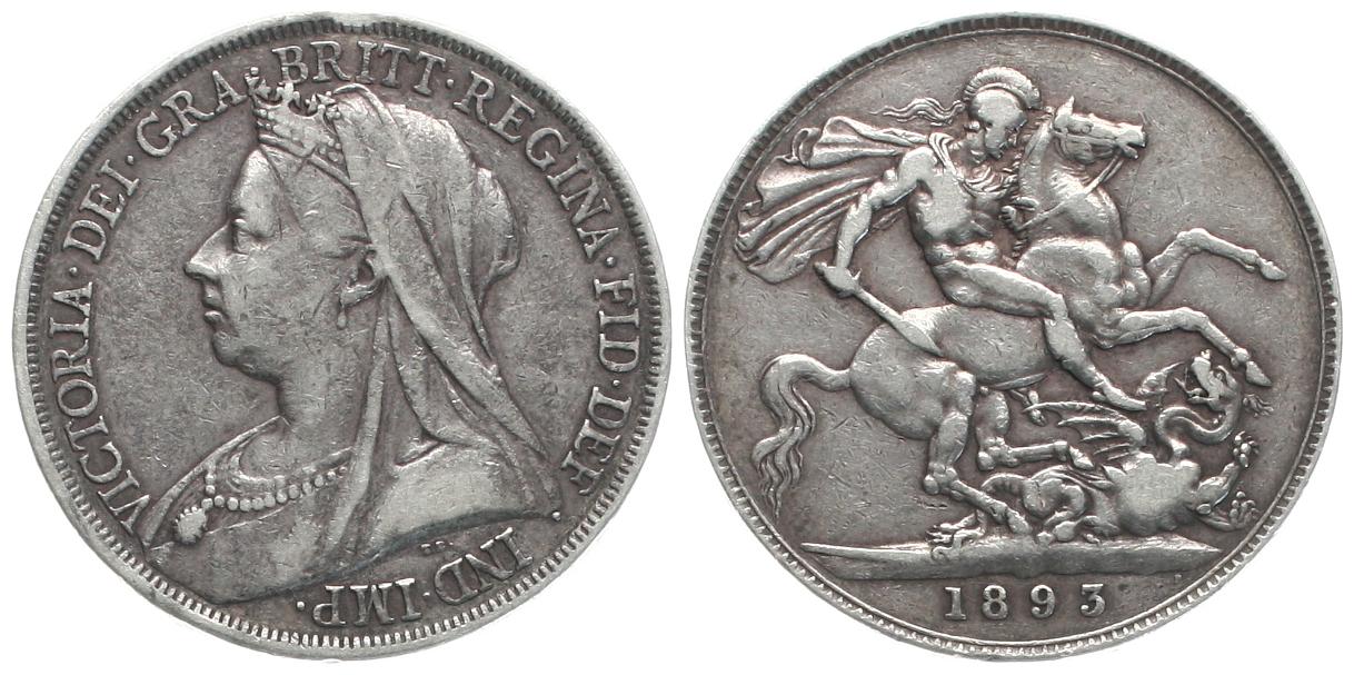  Grossbritannien: Victoria, Crown 1893, Silber, siehe unten!   