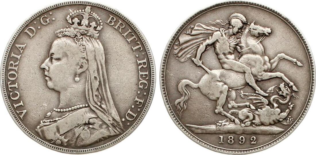  Grossbritannien: Victoria, Crown 1892, Silber, siehe unten!   