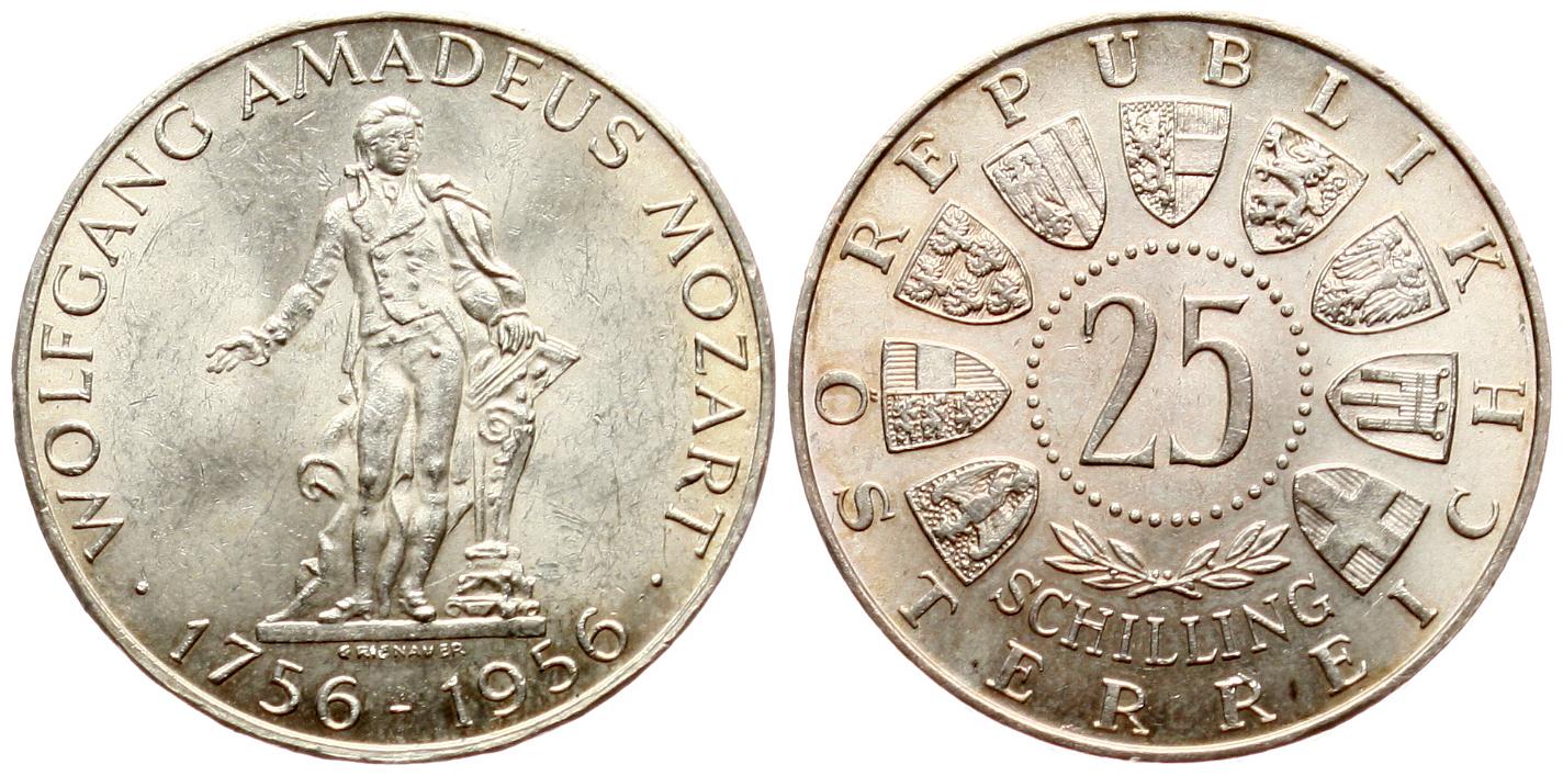  Österreich: 25 Schilling 1956, W. A. Mozart, näheres unten!   