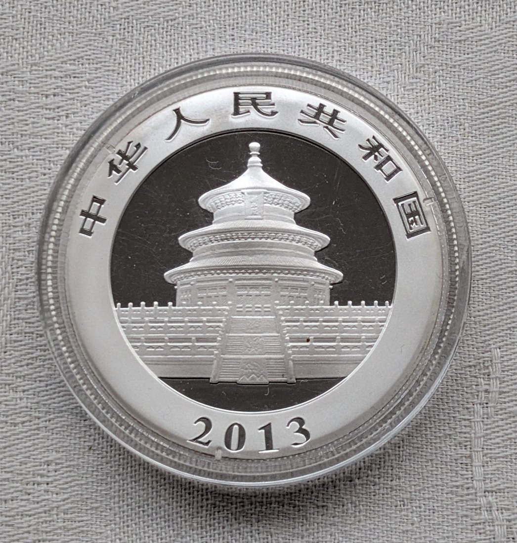  China Panda in Silber 1 Oz Jahrgang 2013   