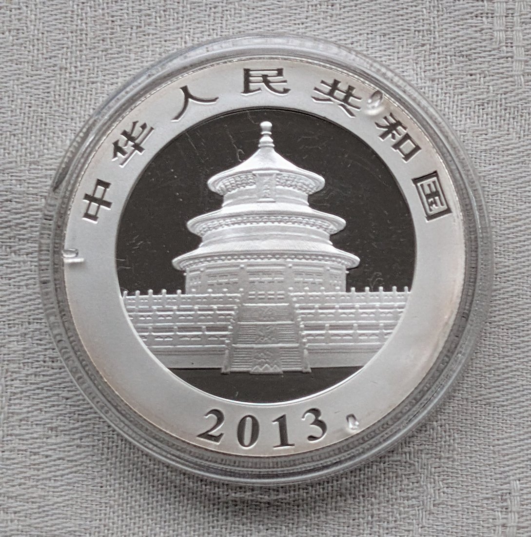  China Panda in Silber 1 Oz Jahrgang 2013 coloriert   