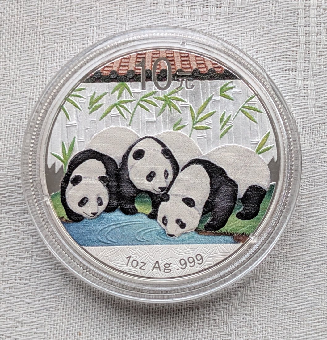  China Panda in Silber 1 Oz Jahrgang 2013 coloriert   