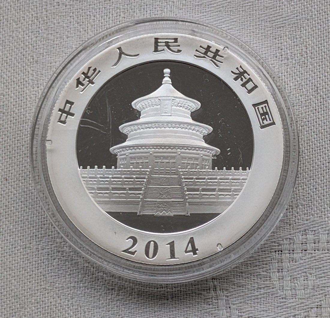  China Panda in Silber 1 Oz Jahrgang 2014 coloriert   