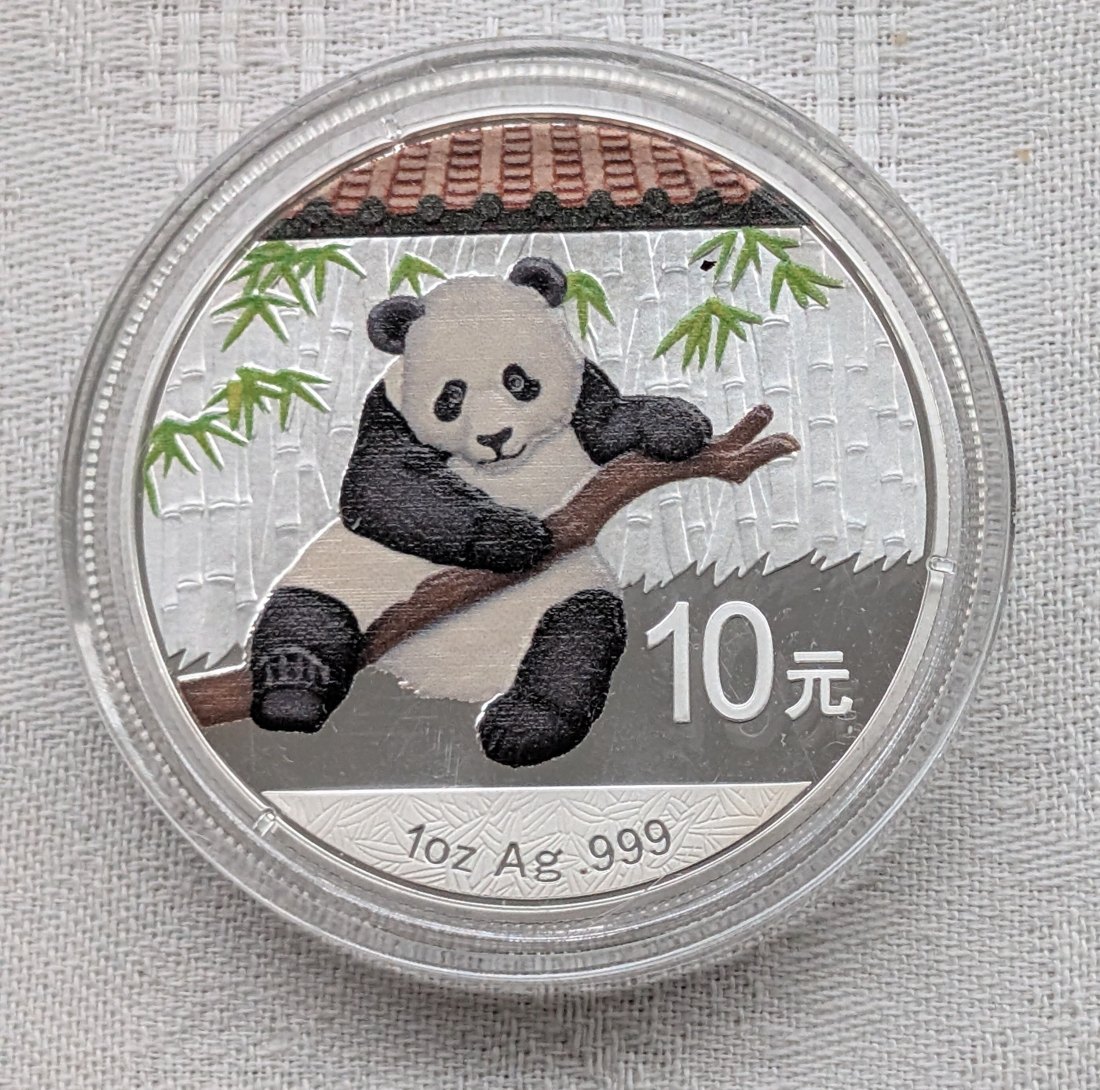  China Panda in Silber 1 Oz Jahrgang 2014 coloriert   