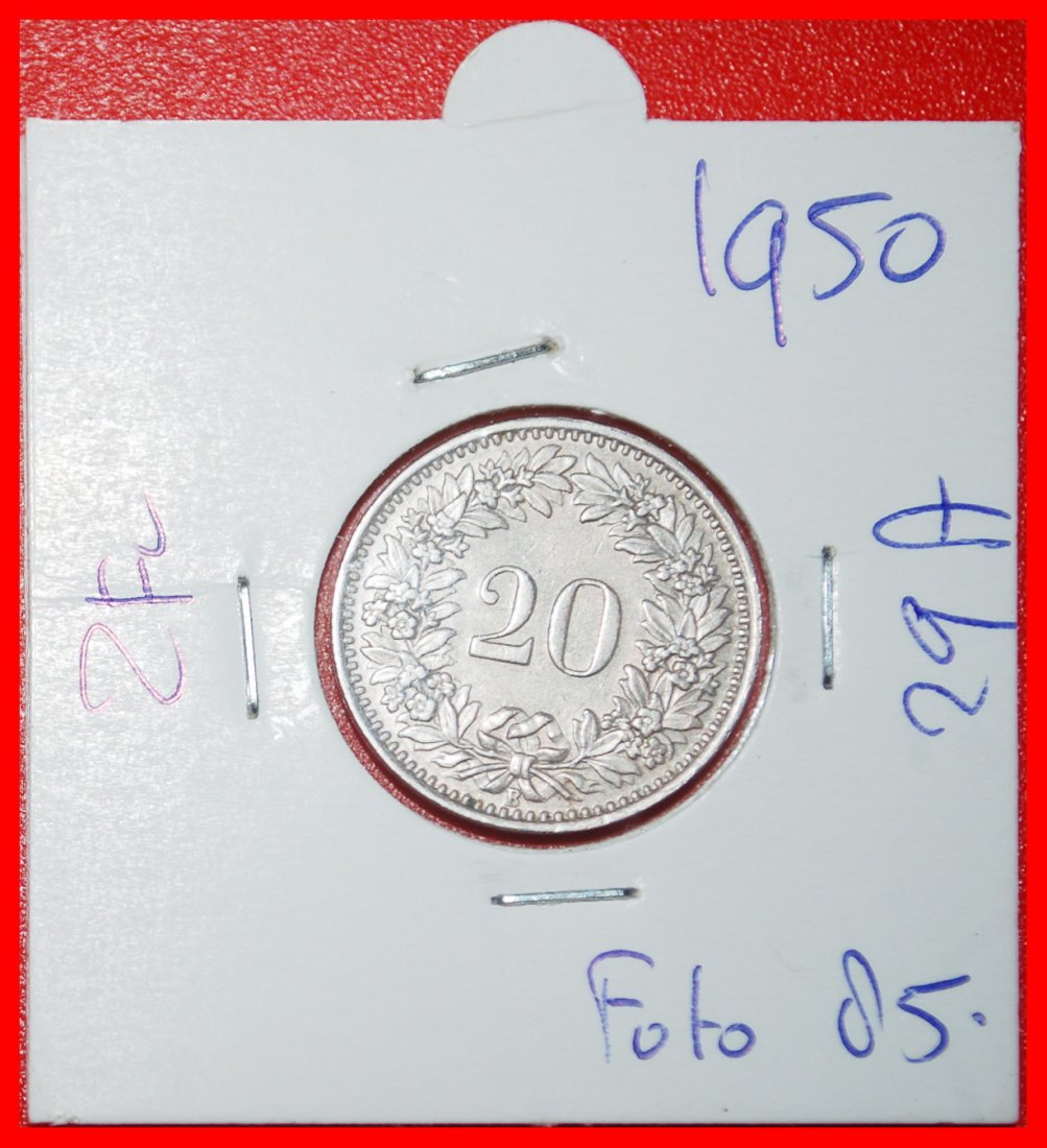  Ⰶ LIBERTY (1881-2025): SWITZERLAND ★ 20 RAPPEN 1950B DIES 1+A! IN HOLDER!★LOW START ★ NO RESERVE!   