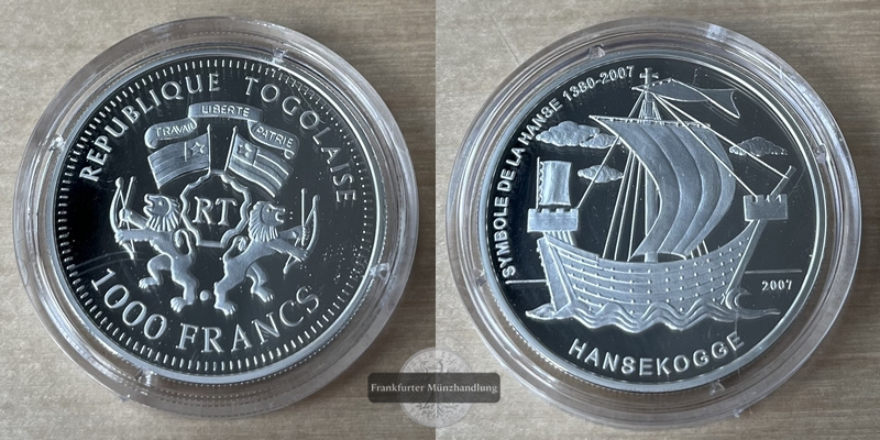  Togolaise 1000 Francs 2007 Schiffe Hansekogge FM-Frankfurt Feinsilber: 18,5g   