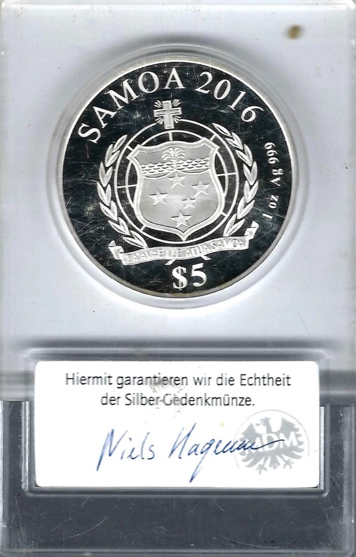  Samoa 5 Dollar Gottfried W.Leibniz 1 OZ PP 2016 Golden Gate Münzenankauf Koblenz Frank Maurer AH724   