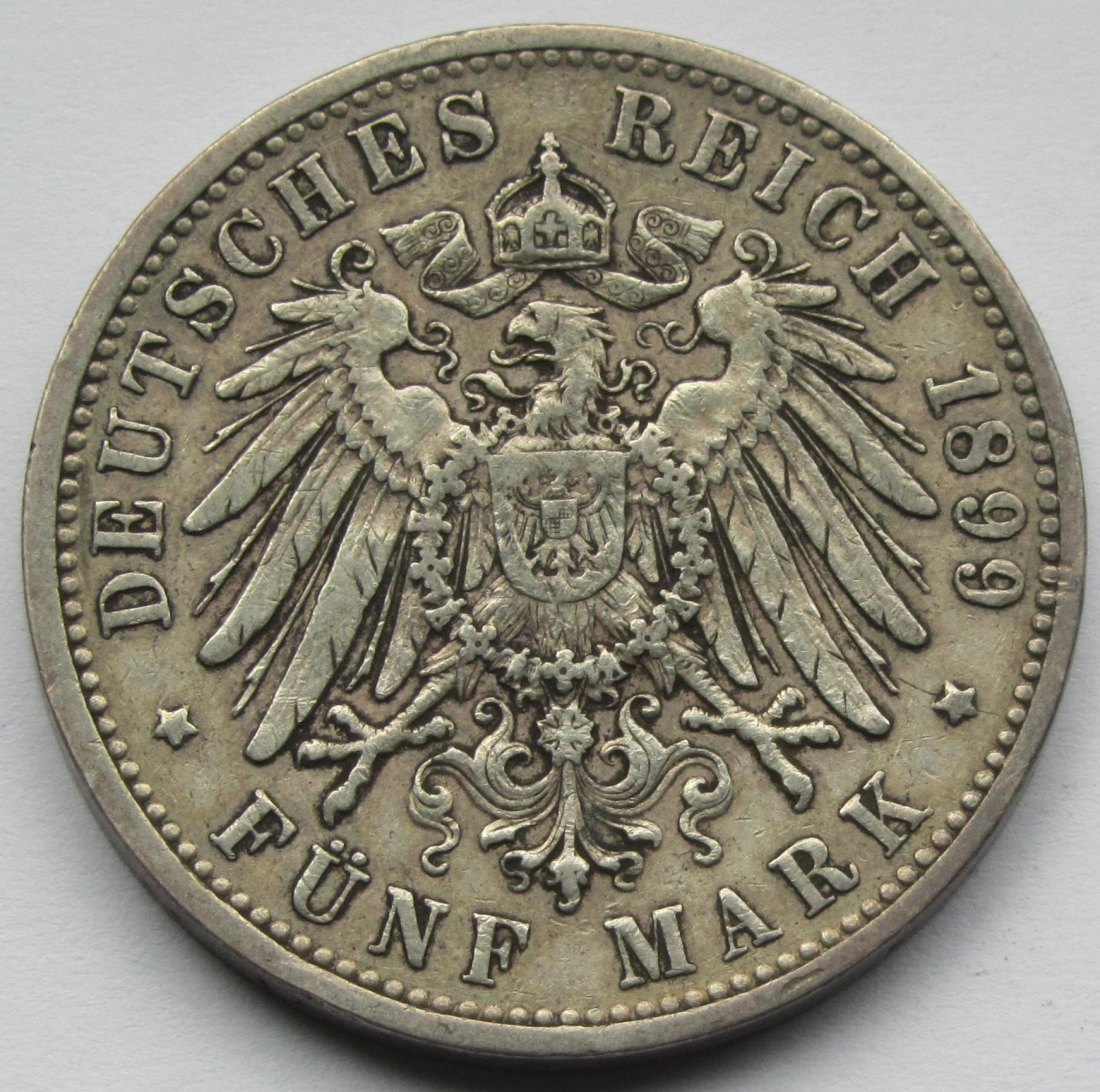  Kaiserreich: Baden, 5 Mark Friedrich I. (Jaeger 29), 1899   