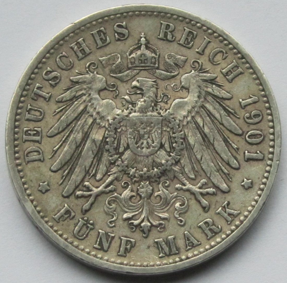  Kaiserreich: Baden, 5 Mark Friedrich I. (Jaeger 29), 1901   