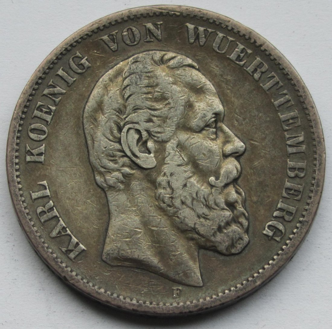  Kaiserreich: Württemberg, 5 Mark Karl (Jaeger 173), 1876   