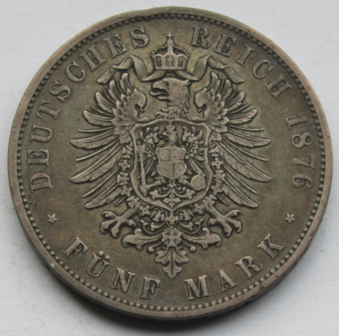  Kaiserreich: Württemberg, 5 Mark Karl (Jaeger 173), 1876   