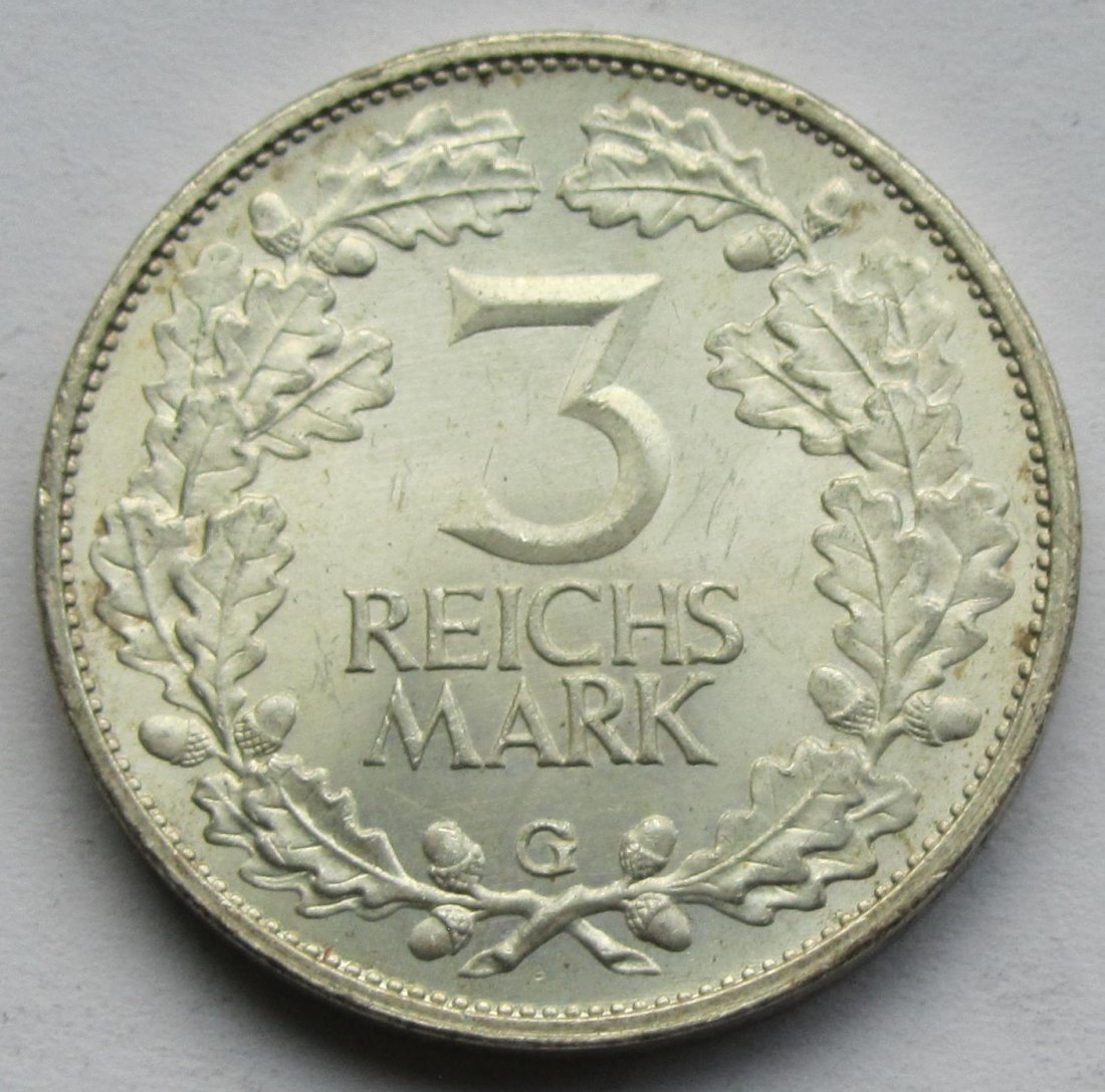  Weimarer Republik: 3 Mark Rheinlande (Jaeger 321), 1925 G   