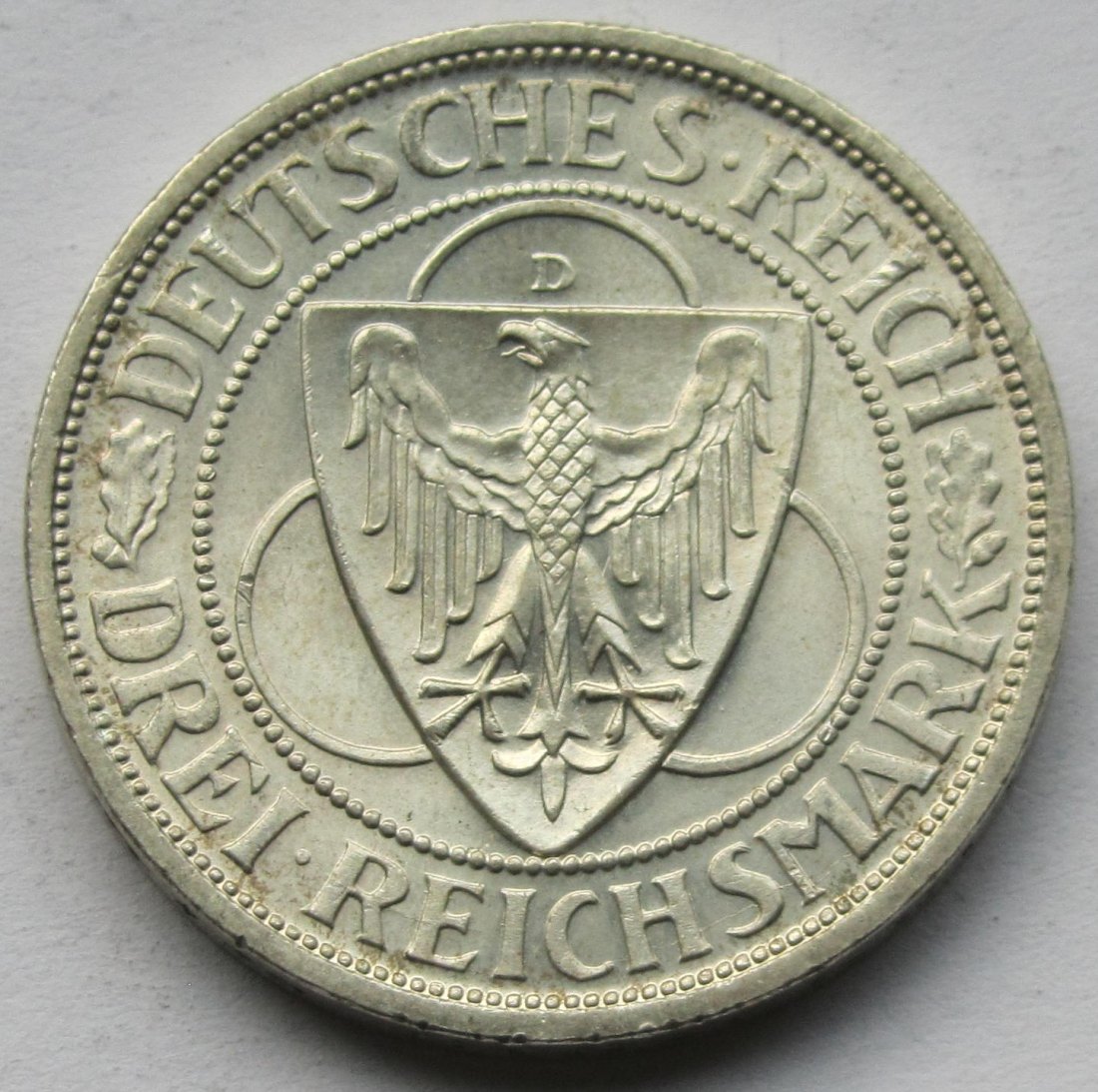  Weimarer Republik: 3 Mark Rheinlandräumung (Jaeger 345), 1930 D   