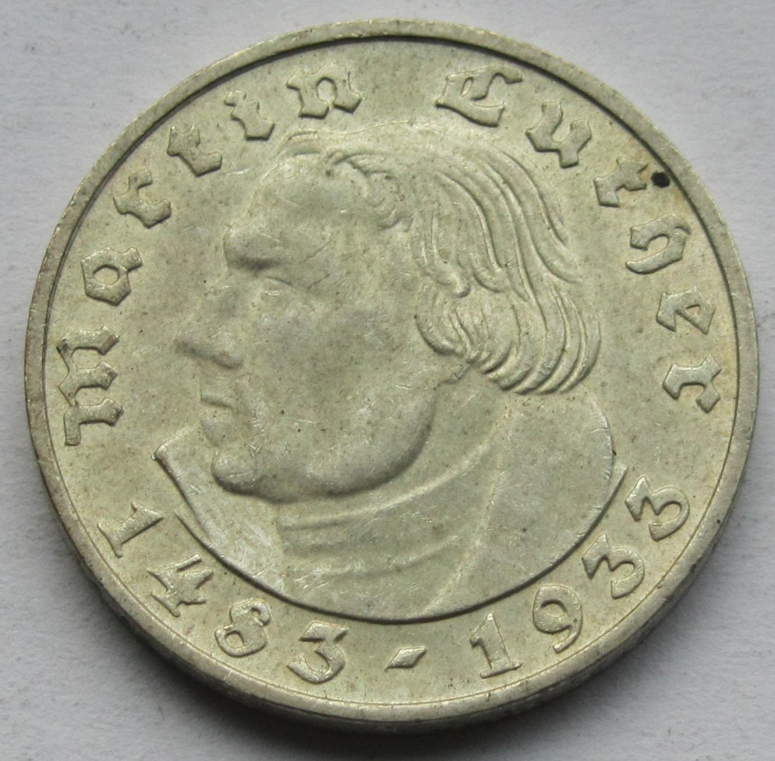  Deutsches Reich: 2 Mark Luther (Jaeger 352), 1933 D   