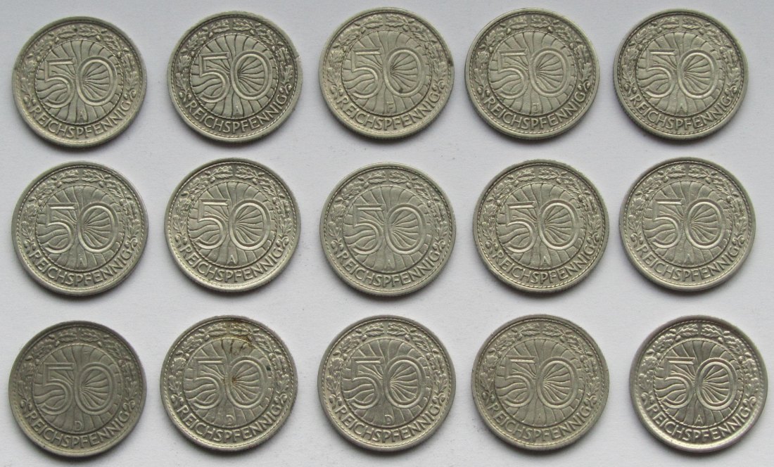  Weimarer Republik: 15 x 50 Pfennig Nickel   