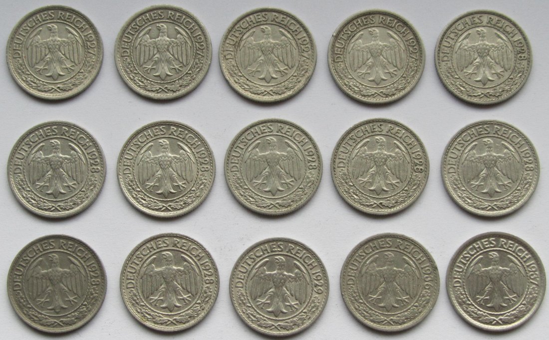  Weimarer Republik: 15 x 50 Pfennig Nickel   