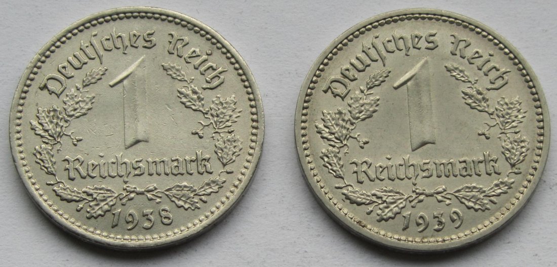  Deutsches Reich: 1 Mark 1938 A + 1939 A   