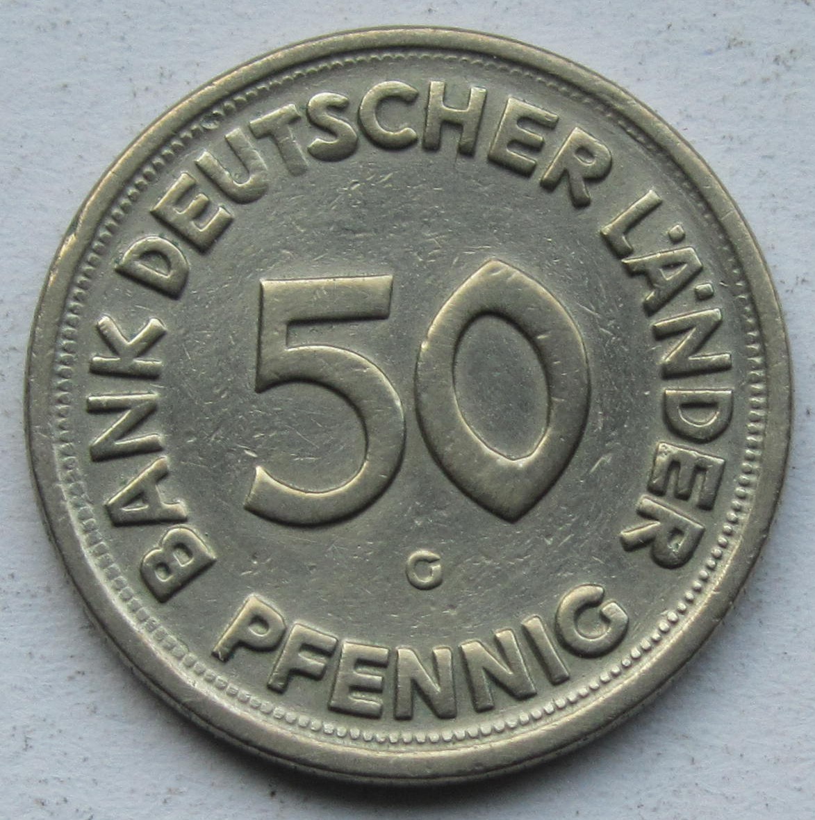  Deutschland: 50 Pfennig Bank deutscher Länder ohne Jahr (Stempelschwäche), G   