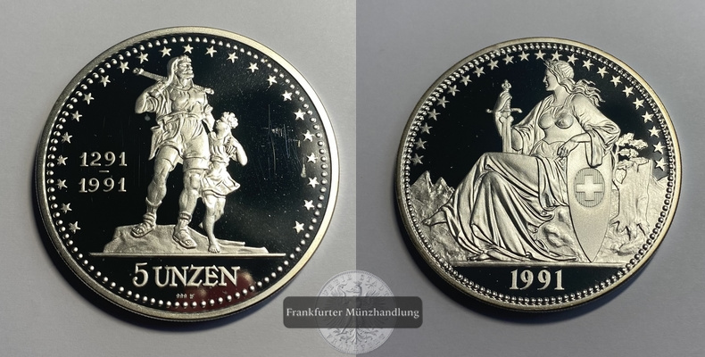  Schweiz 1991 5 Unzen FM-Frankfurt Feinsilber:155,64g   