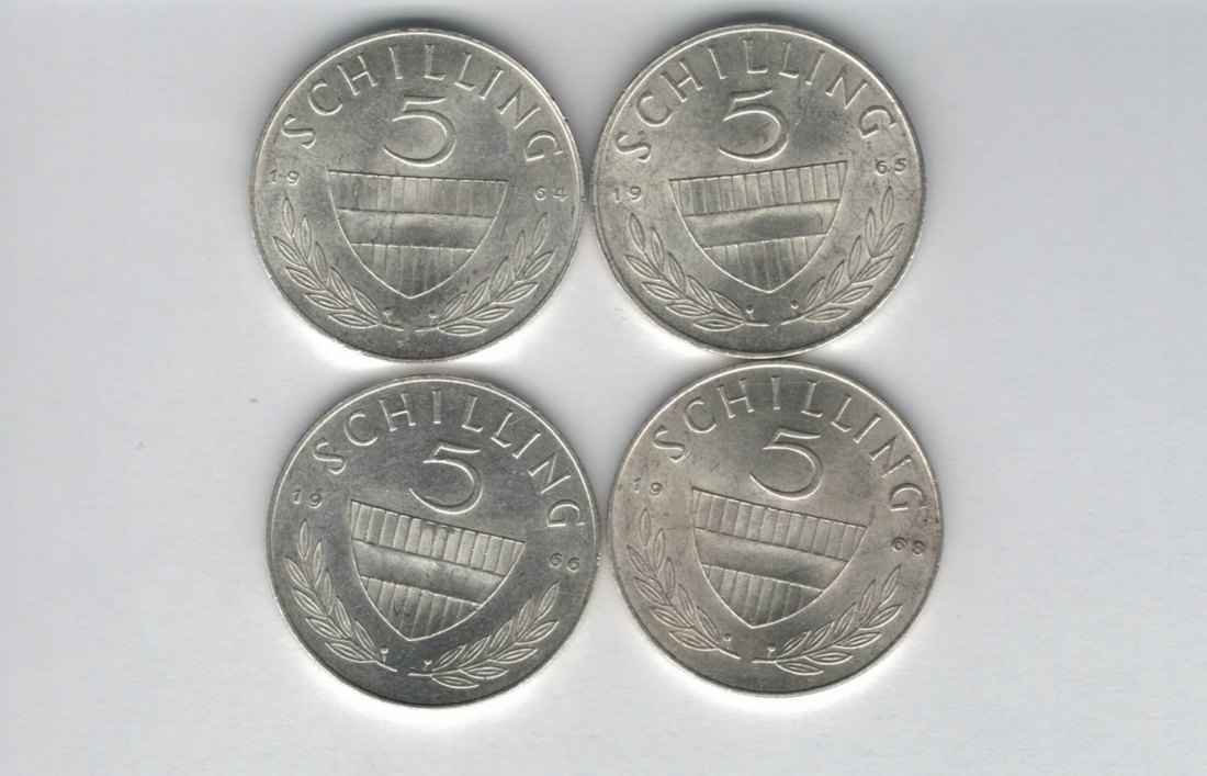  5 Schilling 1964 1965 1966 1968 4 Stk. silber á 3,32 fein Österreich Spittalgold9800 /1054   