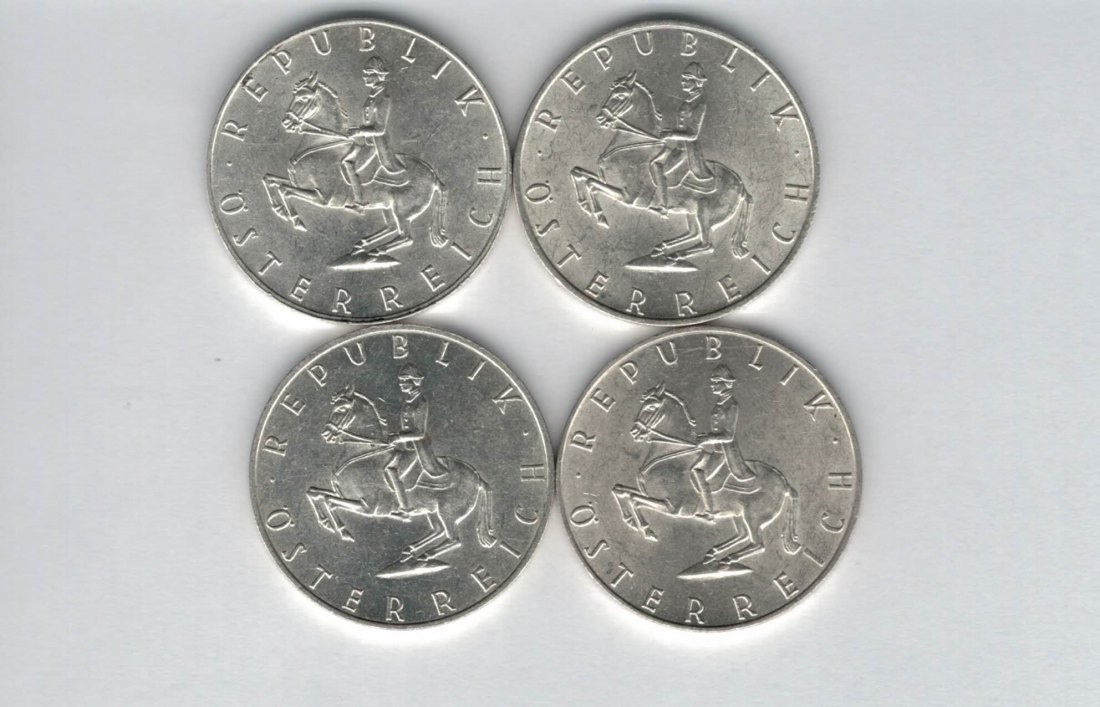  5 Schilling 1964 1965 1966 1968 4 Stk. silber á 3,32 fein Österreich Spittalgold9800 /1054   