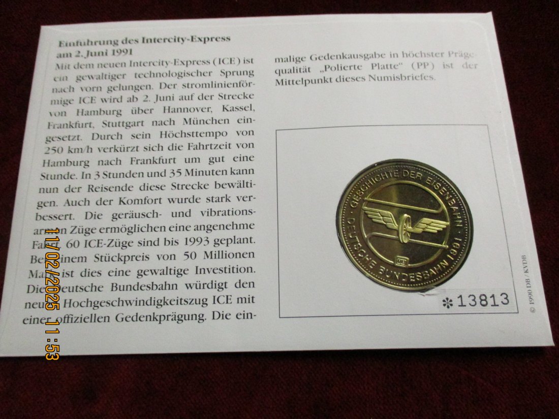  Brief mit Medaille Deutsche Bundesbahn   