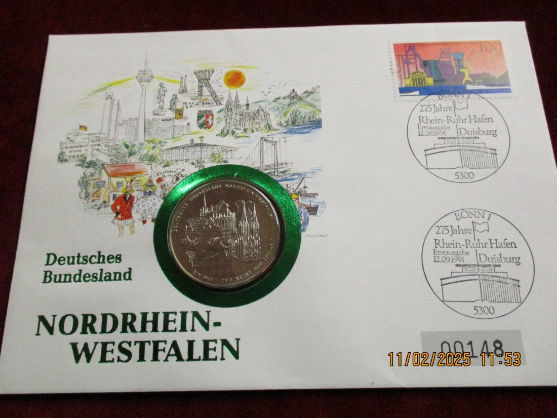  Brief mit Medaille Deutsche Bundesland Nordrhein Westfalen   