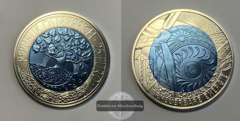  Österreich, 25 Euro 2010, Erneuerbare Energie  FM-Frankfurt  Bimetal (Silber, Niob) handgehoben   