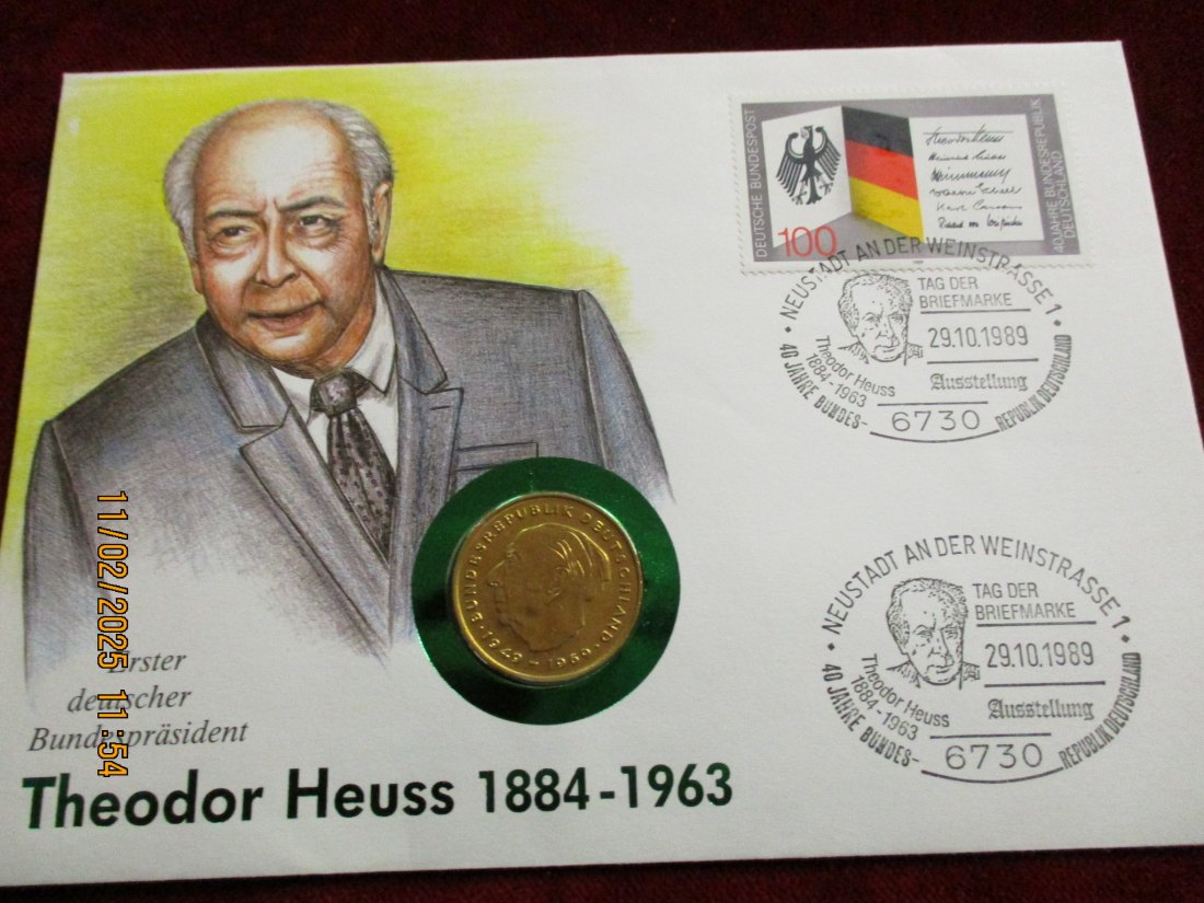  Numisbrief mit 2 Mark Münze Theodor Heuss   