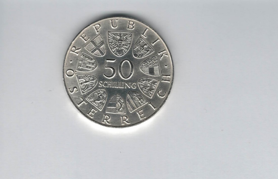  50 Schilling 1970 Karl Renner 2. Republik Ag 18g fein Österreich Spittalgold9800 (04584/10)   