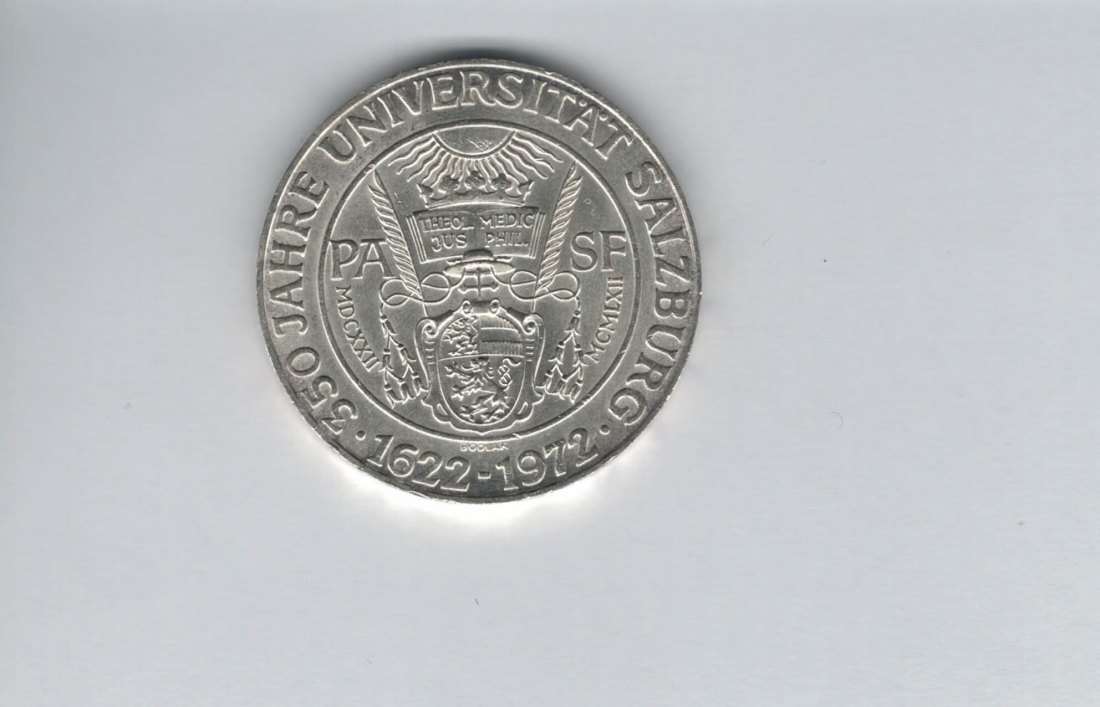  50 Schilling 1972 350 Jahre Universität Salzburg Ag 18g fein Österreich Spittalgold9800 (4584/12   