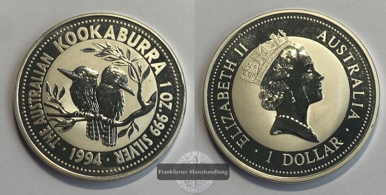  Australien 1 Dollar 1994 Kookaburra  FM-Frankfurt KM#212  Feingewicht: 31,1g   