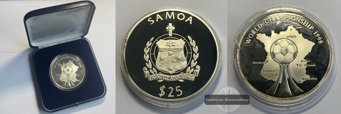  Samoa  25 Dollar  1998  WM-Gastgeber Frankreich  FM-Frankfurt  Feinsilber: 155,35g   