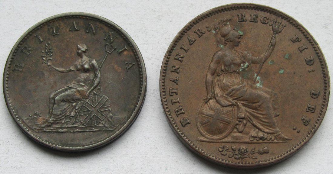  Vereinigtes Königreich: Half Penny 1806 + Penny 1857, Top-Erhaltung   